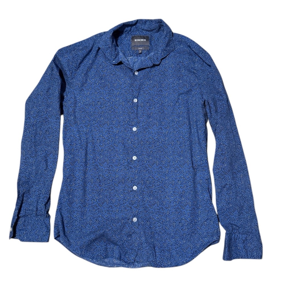 Bonobos Men's Slim Fit Button Down Long Sleeve Shirt in Blue Leaf Pattern, Small